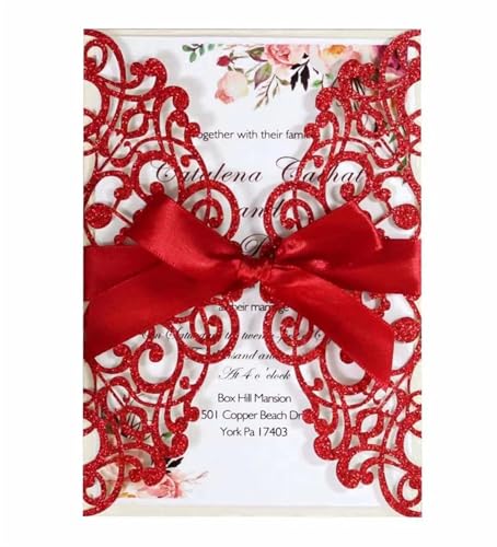 HKYBCF Hochzeitseinladungen Karte 25/50/100 Stück Hochzeitseinladungskarten, Verlobung, Hochzeit, Party, Dekoration (Color : Red, Size : 100pcs) von HKYBCF