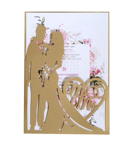 HKYBCF Hochzeitseinladungen Karte Hochzeitseinladungskarte, Valentinstag, zarte Einladungen, romantische Hochzeitsfeier-Einladungskarte (Color : 04 Dark Gold) von HKYBCF