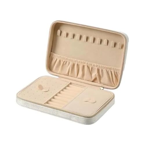 HKYBCF Schmuckkästchen Schmuckschatulle Aus Samt, Staubdicht, Mit Zwei Herausnehmbaren Trennwänden, Schmuckvitrine, Große Kapazität, Aufbewahrungsbox for Schmuck, Halskette(Beige) von HKYBCF