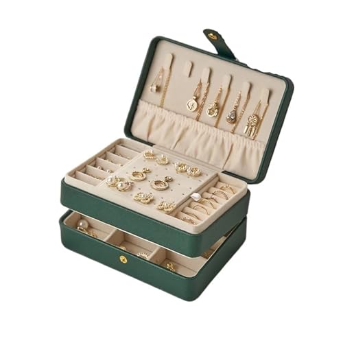 HKYBCF Schmuckkästchen Schmuckschatulle aus Samt for Frauen, PU-Leder, Halsketten, Ohrringe, Ringe, Armbänder, Reiseschmuck, Organizer, Sarg, Geschenk(Leather Green23DEC62) von HKYBCF