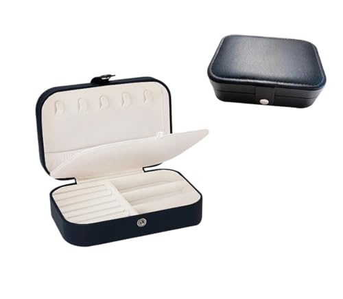 HKYBCF Schmuckkästchen Tragbare Schmuckschatulle Schmuck Organizer Display Reise Schmucketui Boxen Knopf Leder Aufbewahrung Reißverschluss Juweliere(Black) von HKYBCF