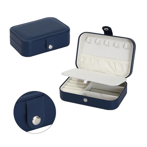 HKYBCF Schmuckkästchen Tragbare Schmuckschatulle Schmuck Organizer Display Reise Schmucketui Boxen Knopf Leder Aufbewahrung Reißverschluss Juweliere(Dark Blue) von HKYBCF