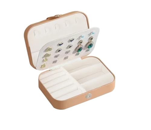 HKYBCF Schmuckkästchen Tragbare Schmuckschatulle Schmuck Organizer Display Reise Schmucketui Boxen Knopf Leder Aufbewahrung Reißverschluss Juweliere(Khaki) von HKYBCF