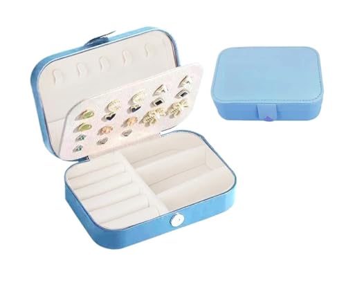 HKYBCF Schmuckkästchen Tragbare Schmuckschatulle Schmuck Organizer Display Reise Schmucketui Boxen Knopf Leder Aufbewahrung Reißverschluss Juweliere(Wathet) von HKYBCF