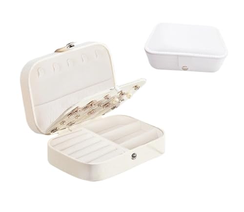 HKYBCF Schmuckkästchen Tragbare Schmuckschatulle Schmuck Organizer Display Reise Schmucketui Boxen Knopf Leder Aufbewahrung Reißverschluss Juweliere(White) von HKYBCF