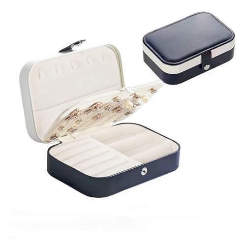 HKYBCF Schmuckkästchen Tragbare Schmuckschatulle Schmuck Organizer Display Reise Schmucketui Boxen Knopf Leder Aufbewahrung Reißverschluss Juweliere(White and Blue) von HKYBCF