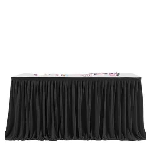 HKYBCF Tischröcke 4/6/9/14ft Tischrock Polyester Rüschen Tischdecke Rock for Geburtstagsfeier Bankett Party Hochzeit Brautdusche Tischdekoration(Black,14FT H78XL427cm) von HKYBCF