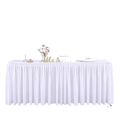 HKYBCF Tischröcke 4/6/9/14ft Tischrock Polyester Rüschen Tischdecke Rock for Geburtstagsfeier Bankett Party Hochzeit Brautdusche Tischdekoration(White,4FT H78XL122cm) von HKYBCF