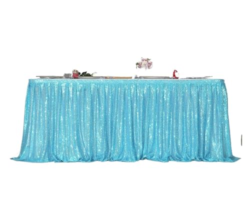 HKYBCF Tischröcke Pailletten-Tischrock, Tisch-Flash-Tuch, Geburtstagsparty-Dekor, Hochzeit, Festival, Event, rechteckig, Glitzer-Tischröcke, Dekoration(Deep Blue,14FT 70x426cm) von HKYBCF