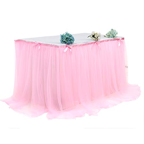 HKYBCF Tischröcke Tischrock Geburtstagsparty Halloween Desserttisch Mesh Plissee Tischrock Tischrock Geburtstag Tüll Tischrock(Pink,190 * 76) von HKYBCF