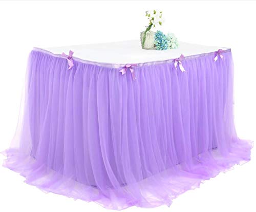 HKYBCF Tischröcke Tischrock Geburtstagsparty Halloween Desserttisch Mesh Plissee Tischrock Tischrock Geburtstag Tüll Tischrock(Purple,280 * 76) von HKYBCF