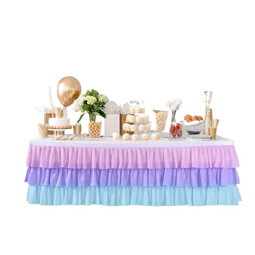 HKYBCF Tischröcke Tüll-Tischrock, Tischrüschen for rechteckige Tische, Elegante Hochzeitsdekorationen, Brautparty, Tutu-Tisch, Home-Party(Color01,276x75cm) von HKYBCF