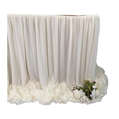 HKYBCF Tischröcke Weißer Tischrock for Chiffon-Hochzeitstischdecke Stoff for Schatztisch Geburtstagsfeier Kuchentisch Decora(Beige,70X426cm) von HKYBCF