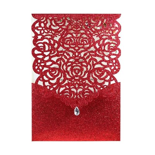 Hochzeitseinladungen Karte 25/50 Stück glitzerndes Papier, Hochzeitseinladungskarte, Spitze, Diamant-Tasche, Grußkarte, Druck, Geburtstag, Mariage, Party-Dekoration ( Color : Only Red Cover , Size : 5 von HKYBCF