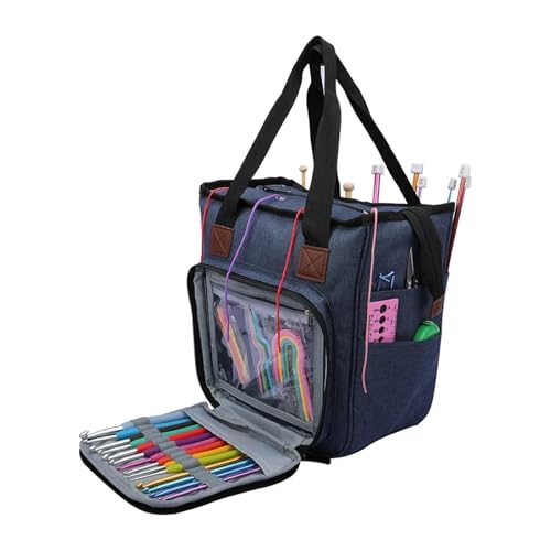 Leere Aufbewahrungstasche for Strickwaren, Häkeltasche, multifunktionale Tragetaschen for Häkeln und Stricken, DIY-Nadelkunst, Bastelgarntasche(E 26x23x14cm) von HKYBCF