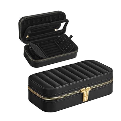 Schmuckkästchen Gestreifte Schmuckschatulle, Metallreißverschluss, Aufbewahrungsbox For Ringe Und Ohrringe, Mit Spiegel, Schmuckverpackung, Pu-Schmuckschatulle, Stilvoller Ring-Organizer(Black) von HKYBCF