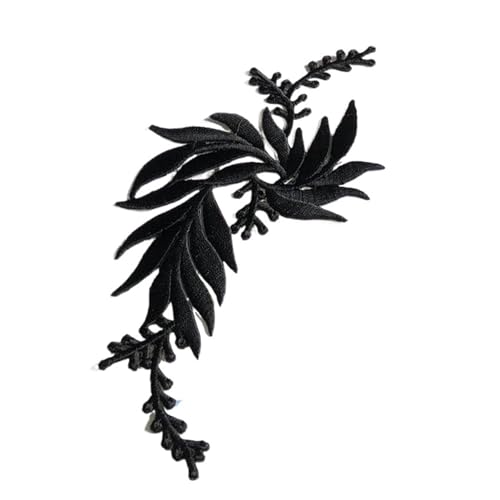 Stickerei Aufnäher 1 Paar/2 Stück Design-Kleider mit Blatt-Applikation for Kleidung, thermoadhäsive Patches, Stickerei-Patch, Blumenblätter for Kleid(Black) von HKYBCF