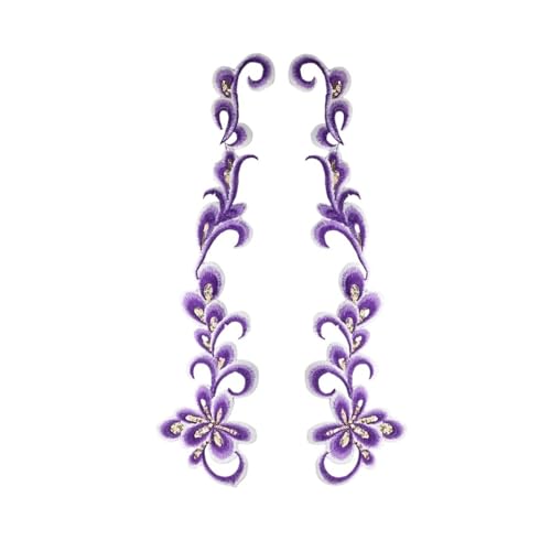 Stickerei Aufnäher 1 paar Blau Gold Pailletten Lange Wolke Blume Stickerei Patch Afrikanische Spitze Applique Eisen Aufkleber Auf Kleid Kleidung Dekoration Diy(Purple) von HKYBCF