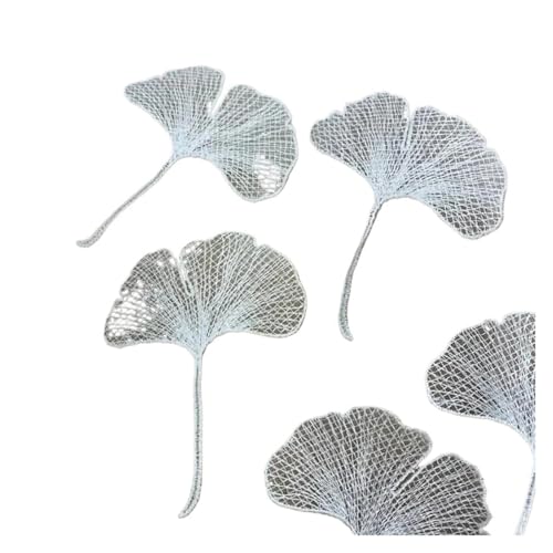 Stickerei Aufnäher 10 Stücke Schwarz Weiß Spitze Ginkgo Blätter Blume Stickerei Patch Applikationen Reparatur(White) von HKYBCF