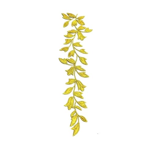Stickerei Aufnäher 2 Stück 24 x 6,5 cm/Langes Blatt Stoff-Applikations-Patch, florale Stickerei for Aufbügeln, Aufkleber for Kleid, Cheongsam, Vorhang-Patches(Gold) von HKYBCF