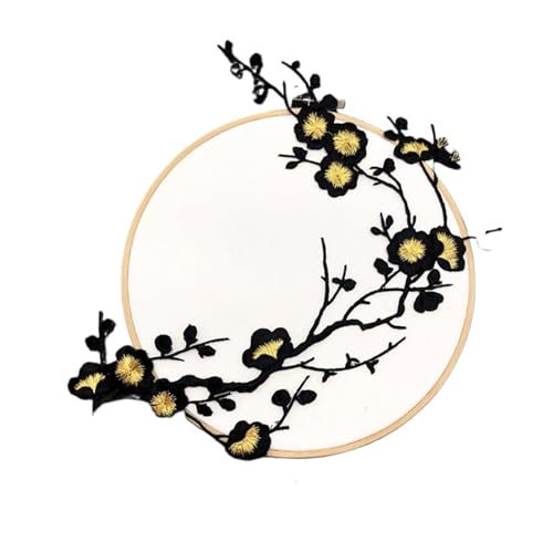 Stickerei Aufnäher 2 Stück Pflaumenblüten-Blumen-Applikation, Kleidung, Stickerei, Stoffaufkleber, for Aufbügeln, Basteln, Nähen, Reparatur, bestickte Werkzeuge(Style H) von HKYBCF