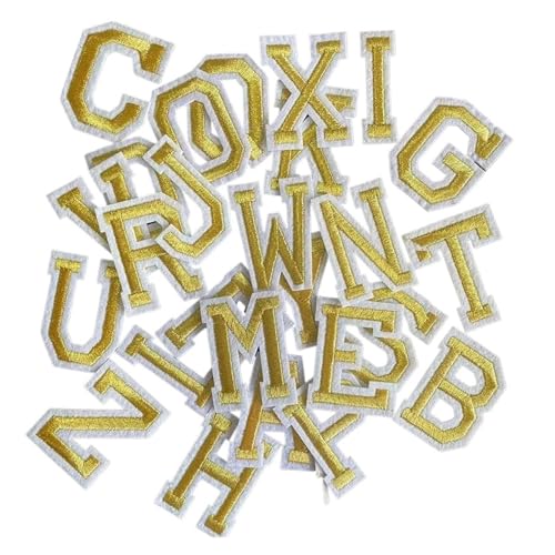 Stickerei Aufnäher 26 Stück/kleine A~Z-farbige Alphabet- und englische Buchstaben for Kleidung, Aufkleber, Stoffapplikationen for Aufbügeln, Stickerei, Nähzubehör(Gold-A-Z) von HKYBCF