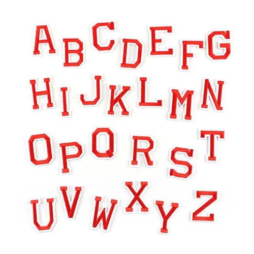 Stickerei Aufnäher 26 Stück/kleine A~Z-farbige Alphabet- und englische Buchstaben for Kleidung, Aufkleber, Stoffapplikationen for Aufbügeln, Stickerei, Nähzubehör(Red-A-Z) von HKYBCF