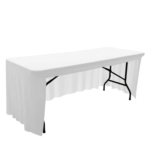 Tischröcke Spandex-Stretch-Tischdecke, 1,8 m bis 2,4 m, elastische Tischdecke for Hotel, Bankett, Hochzeit, Party, Tischdekoration, weißer Tischrock(White,6FT-183x76x76cm) von HKYBCF
