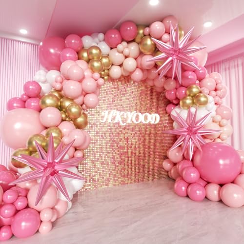 HKYOOD 172-teiliges rosa Ballon-Girlande-Set – rosa Party-Dekorationen mit Pastell-Macaron-Rosa-Weiß-Gold und Sternen-Folienballons für Geburtstag, Babyparty, Brautparty, Hochzeit, Valentinstag HKYOOD 172-teiliges rosa Ballon-Girlande-Set – rosa Party-Dekorationen mit Pastell-Macaron-Rosa-Weiß-Gold und Sternen-Folienballons für Geburtstag, Babyparty, Brautparty, Hochzeit, Valentinstag von HKYOOD