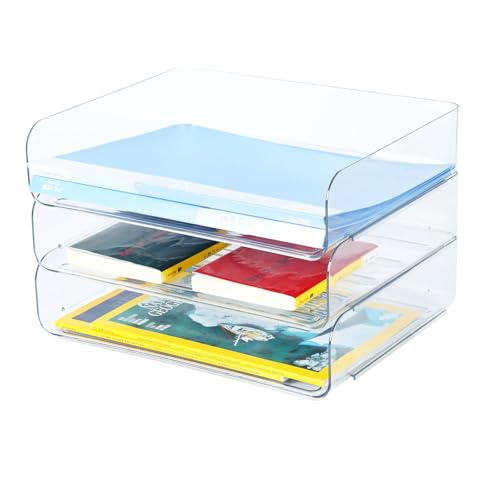 3-stöckige Ablagekorb für A4, Dokumentenablage aus PET Kunststoff, Briefkorb, Briefablage Organizer (3pcs, Transparent) von HKeeper