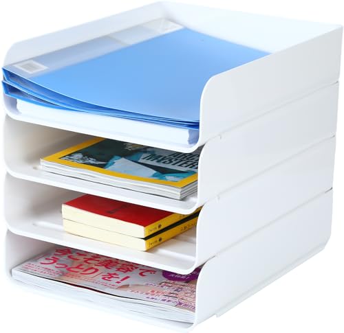4-stöckige Ablagekorb für A4, Dokumentenablage aus PET Kunststoff, Briefkorb, Briefablage Organizer (Weiß) von HKeeper