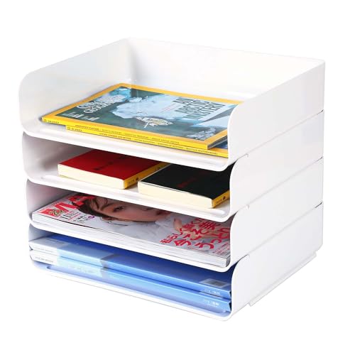 4-stöckige Ablagekorb für A4, Dokumentenablage aus PET Kunststoff, Briefkorb, Briefablage Organizer(4pcs, Weiß) von HKeeper