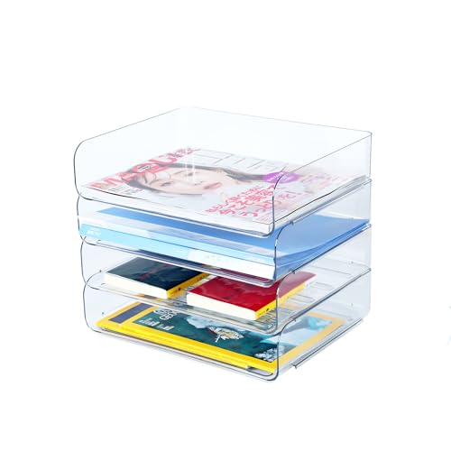 4-stöckige Ablagekorb für A4, Dokumentenablage aus PET Kunststoff, Briefkorb, Briefablage Organizer (Transparente) (4pcs, Transparent) von HKeeper