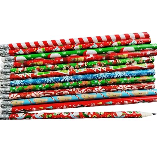 HLBEST 48pcs Weihnachten Themen Bleistift Holz Zeichnen Bleistifte Mit Radiergummis Für Kid Student Game Belohnung Geburtstag Weihnachtsgeschenk von HLBEST