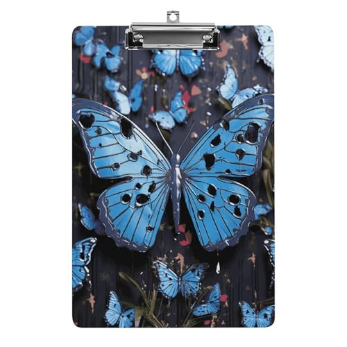 Blaues Schmetterlings-Klemmbrett mit Aufhängeloch, 8,5 x 12,5 Zoll, Standard-A4-Klemmbrett aus Acryl, ultraleichter und bruchsicherer Papierhalter für Büro und Zuhause von HLBSDM