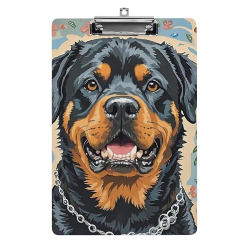 Cooles Rottweiler-Hundekunst-Klemmbrett mit Aufhängeloch, 21,6 x 31,8 cm, Standard-A4-Klemmbrett aus Acryl, ultraleichter und bruchsicherer Papierhalter für Büro und Zuhause von HLBSDM