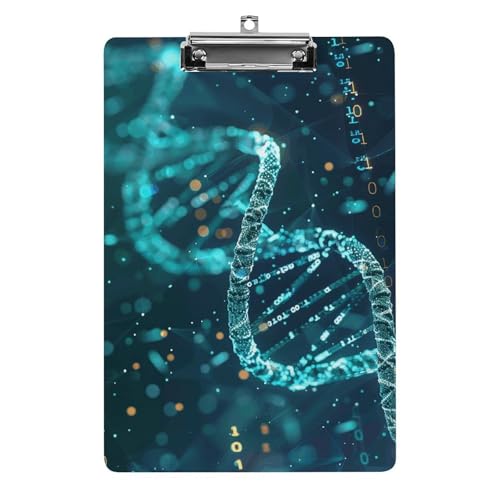 DNA-Doppelhelix-Klemmbrett mit Aufhängeloch, 8,5 x 12,5 Zoll, Standard-A4-Klemmbrett aus Acryl, ultraleichter und bruchsicherer Papierhalter für Büro und Zuhause von HLBSDM