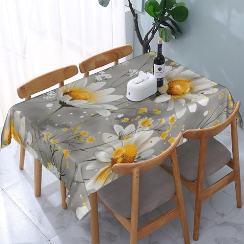 Daisy White Hübsche rechteckige Tischdecke, wasserdicht, abwischbar, waschbar, Polyestergewebe, Tischdecke für Esszimmer, Party, Küche, Dekoration, Outdoor, Camping, Picknick, 137,2 x 183,9 cm Daisy White Hübsche rechteckige Tischdecke, wasserdicht, abwischbar, waschbar, Polyestergewebe, Tischdecke für Esszimmer, Party, Küche, Dekoration, Outdoor, Camping, Picknick, 137,2 x 183,9 cm von HLBSDM