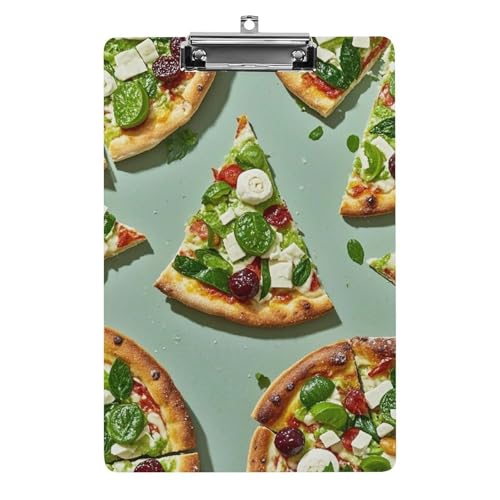 Grünes Klemmbrett mit Pizzastücken und Loch zum Aufhängen, 21,6 x 31,8 cm, Standard-A4-Klemmbrett aus Acryl, ultraleichter und bruchsicherer Papierhalter für Büro und Zuhause von HLBSDM