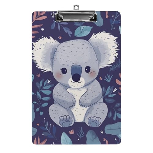Hübsches Koala-Klemmbrett mit Loch zum Aufhängen, 21,6 x 31,8 cm, Standard-A4-Klemmbrett aus Acryl, ultraleicht und bruchsicher, Papierhalter für Büro und Zuhause von HLBSDM