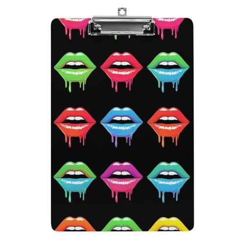 Klemmbrett aus Acryl für Herren mit flachem Clip, Schreibtisch- und Bürobedarf, Zubehör, LGBT, Schwul, Homosexuell, Lesbisch, Regenbogen, Lippen, Pride von HLBSDM