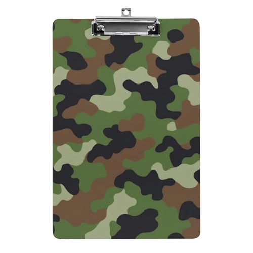 Klemmbrett aus Acryl für Herren mit flachem Clip, Schreibtisch- und Bürobedarf, Zubehör, cooles Camo-Militärtarnmuster von HLBSDM