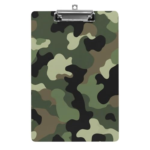 Klemmbrett aus Acryl für Herren mit flachem Clip, Schreibtisch- und Bürobedarf, Zubehör, cooles grünes Camo-Army-Camouflage von HLBSDM
