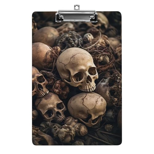 Klemmbrett in Totenkopfform mit Loch zum Aufhängen, 21,6 x 31,8 cm, Standard-A4-Klemmbrett aus Acryl, ultraleichter und bruchsicherer Papierhalter für Büro und Zuhause von HLBSDM