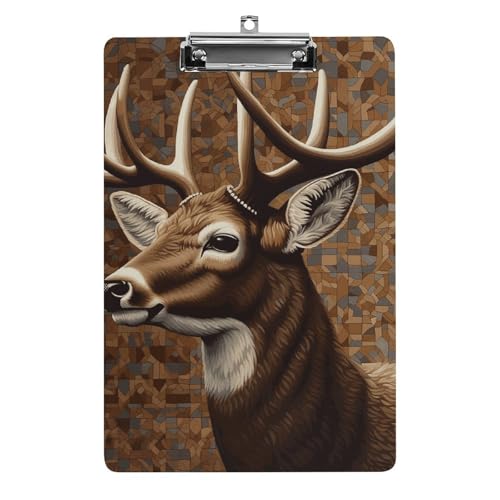 Klemmbrett mit Aufhängeloch, Hirsch auf braunem Hintergrund, 21,6 x 31,8 cm, Standard-A4-Klemmbrett aus Acryl, ultraleichter und bruchsicherer Papierhalter für Büro und Zuhause von HLBSDM