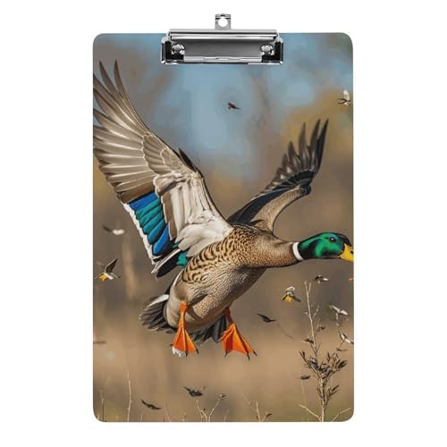 Klemmbrett mit Aufhängeloch, Motiv: Wildenten und Bäume, 21,6 x 31,8 cm, Standard-A4-Klemmbrett aus Acryl, ultraleichter und bruchsicherer Papierhalter für Büro und Zuhause von HLBSDM