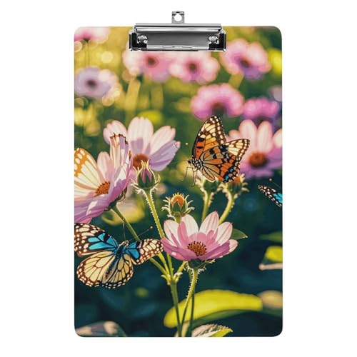 Klemmbrett mit Aufhängeloch „Butterflies and Blooms“, 21,6 x 31,8 cm, Standard-A4-Klemmbrett aus Acryl, ultraleichter und bruchsicherer Papierhalter für Büro und Zuhause von HLBSDM