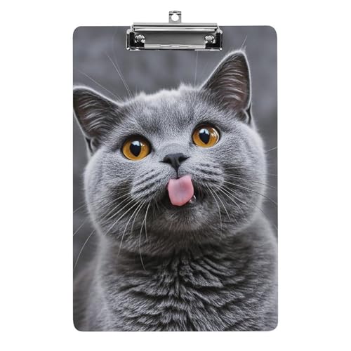 Klemmbrett mit Aufhängeloch in Form einer blauen Katze mit herausgestreckter Zunge, 21,6 x 31,8 cm, Standard-A4-Klemmbrett aus Acryl, ultraleicht und bruchsicher, Papierhalter für Büro und Zuhause von HLBSDM