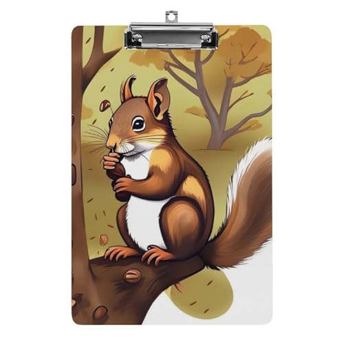 Klemmbrett mit Aufhängeloch in Form eines nussfressenden Eichhörnchens, 21,6 x 31,8 cm, Standard-A4-Klemmbrett aus Acryl, ultraleicht und bruchsicher, Papierhalter für Büro und Zuhause von HLBSDM