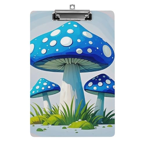 Klemmbrett mit Cartoon-Pilzmotiv, blau, mit Loch zum Aufhängen, 21,6 x 31,8 cm, Standard-A4-Klemmbrett aus Acryl, ultraleicht und bruchsicher, Papierhalter für Büro und Zuhause von HLBSDM